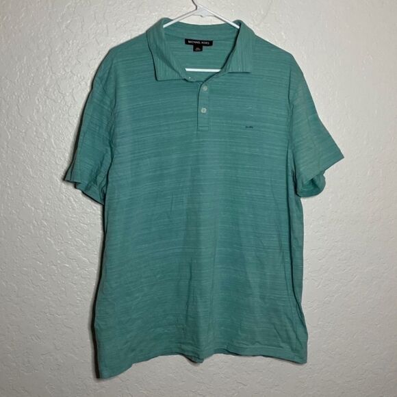 Michael Kors Men's Teal Quarter Polo button Short Sleeve Shirt - Picture 2 of 6
